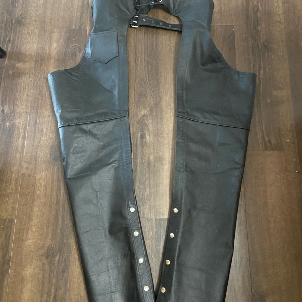 Men's Black Leather Bike Chaps